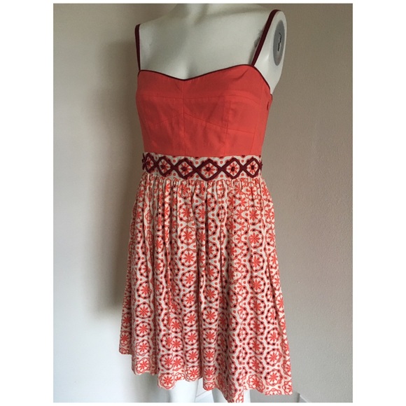 Fossil Retro Coral Burgundy Eyelet Lace Sun Dress - Picture 4 of 8